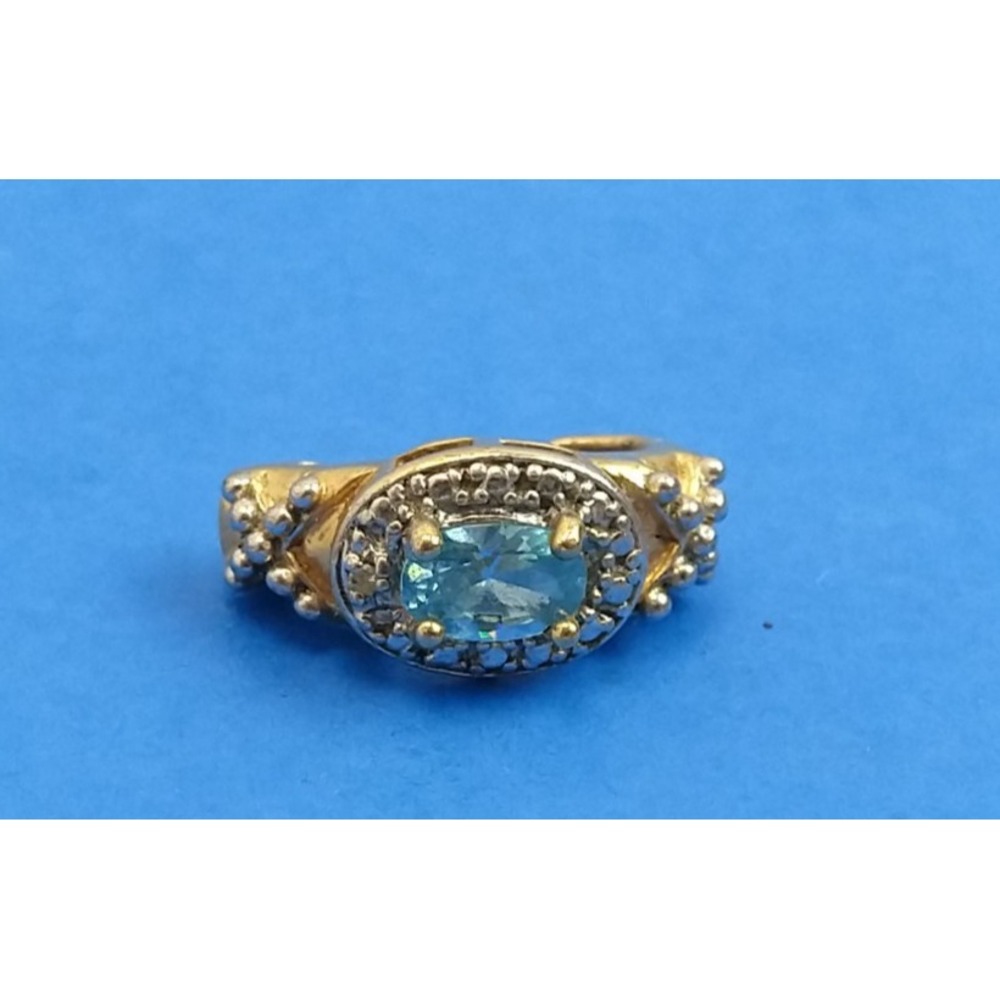 Sterling Cubic Zirconia 925 Silver Jewelry Single Earring Gold Tone Blue Stone